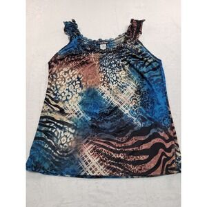 NWT Carol Rose Tank Top Womens Large Blue Brown Animal Print
